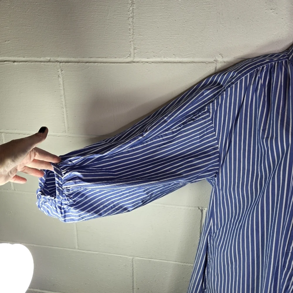 COS Voluminous Poplin Blue White Striped Balloon Oversized Long Midi Dress - Picture 14 of 16